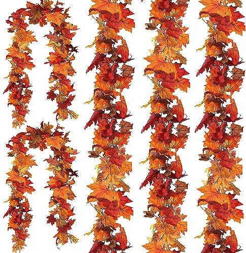CQURE 3 Pack Artificial Autumn Fall Maple Leaf Garland, 5.9Ft/Piece Fall Leaves Autumn Foliage Garland Hanging Vine Thanksgiving Decor for Home Fireplace Party Christmas