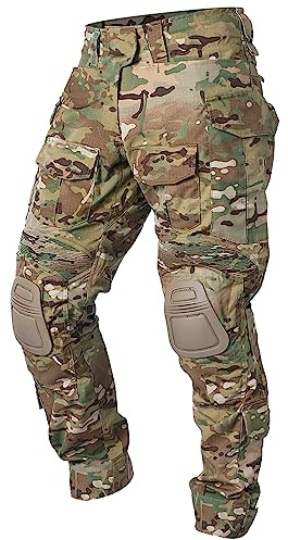 IDOGEAR Pantalon de Combat G3 avec Genouillères Pantalon Cargo Homme Tactique Pantalons de Travail Camouflage Militaire Multi-Pockets