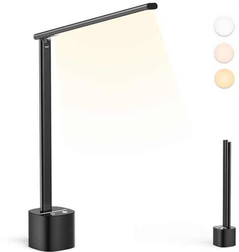 Hapfish Lampe de table rechargeable sans fil, Lampe de bureau en aluminium avec batterie de 5000mAh, Portable réglable et pliable, Lumiere pour travail chevet interieur exterieur (Noir)