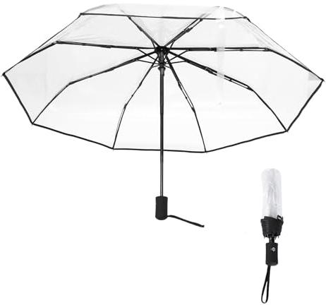 Juwacoo Parapluie de poche automatique transparent - Résistant aux tempêtes - Mini parapluie automatique - Design noir, Noir , S