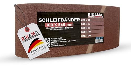 RiKaMa ONLINEVERSAND AUS EINER HAND Lot 5 bandes abrasives 100x560mm mélange,1 bande par grain 40,60,80,120 et 240,Bandes abrasives tissu ponceuse à bande,Pour ateliers amateurs et professionnels