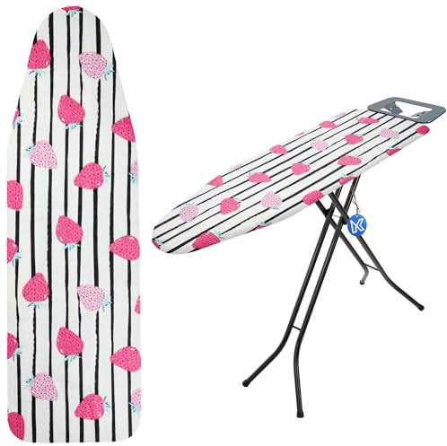 KADAX Bügelbrettbezug mit Kordelzug, Robuster Bügeltischbezug für knitterfreies Bügeln, Universelle Bügelbrett- Abdeckung, Ersatzbügeltischbezug (Erdbeeren, 140x50cm)