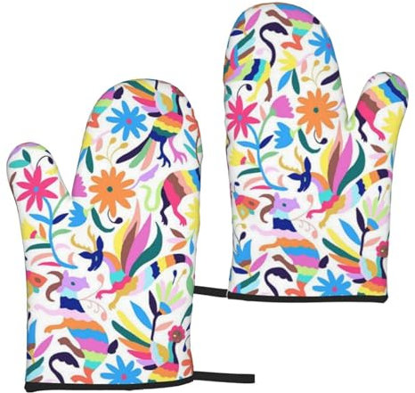 Mqgmz Mexican Otomi Animals Print Microwave Gloves Oven Mitts Funny Home Heat Resistant BBQ Spring/Summer 5.9X11