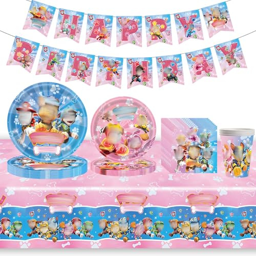 Wirhaut 52 Stück Partygeschirr Kindergeburtstag mit Paw Pappteller Kindergeburtstag Hund Geburtstagsdeko Party Supplies für 10 Kinder Personen Party Partygeschirr Geburtstag