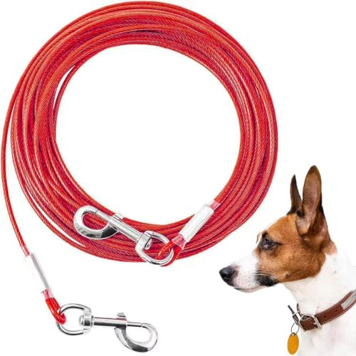 Mi Metty Tie-Out Leinen für Hunde,3/6/9/15m Kausichere Hundeleinen,Tie Out Cables Hofleine Für mittlere bis große Hunde (Rot, 50ft(15M))