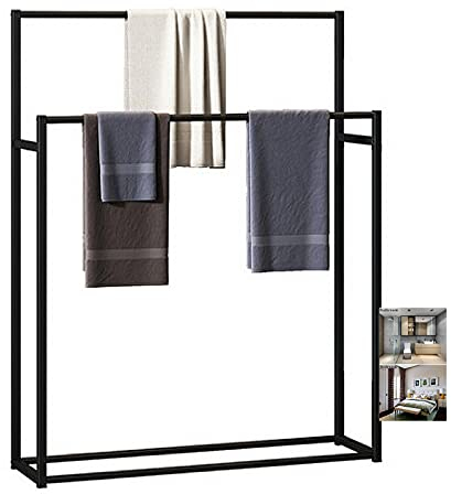 Generisch HandtuchstangeFreistehender Badezimmer-Regal/Hotel-Haushaltshandtuch-Aufbewahrungsregal Gold/Schwarz/Weiß, 2-stufiger freistehender Handtuchleiter-Regal aus Metall, Regalaufbewahrung