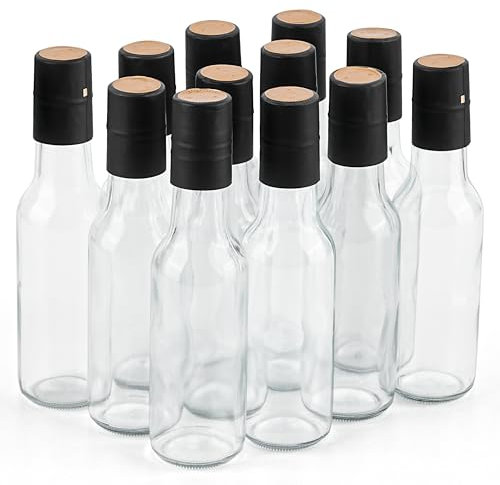 Winter Shore Lot de 12 petites bouteilles en verre, couvercle et capsules thermorétractables, réutilisables, pour sauce et jus, 150 ml