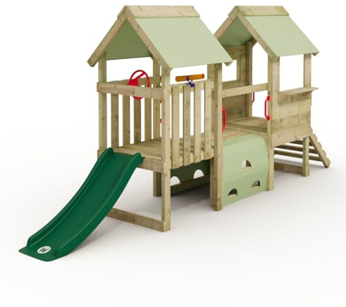 Wickey My First Playground 2 Kleinkind Spielturm, Klettergerüst, Garten Spielgerät für Kinder aus impregniertem Massivholz mit grüner Rutsche und pastellgrüner Plane