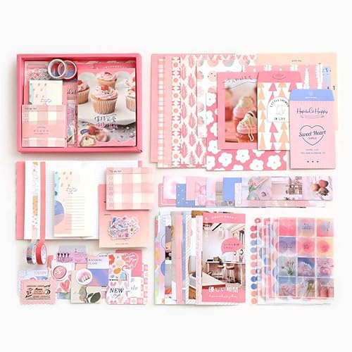 BetterJonny 346Pcs Ästhetisches Bullet Journal Set, Ästhetisches Scrapbook Zubehör Scrapbooking Papier mit A6 Raster Notizbuch Scrapbooking Aufkleber DIY Geschenk für Teenager, Du Bist Wirklich Süß