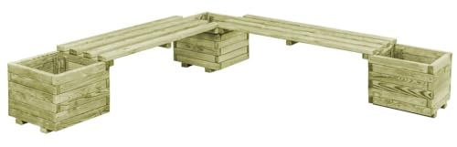 Homgoday Jardinera de jardín con banco de madera de pino impregnada para muebles de exterior, jardinera con rejilla para jardín