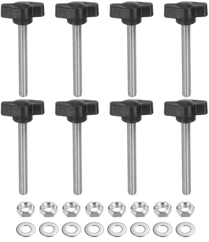 sourcing map 8pcs Tee Wing Knobs M6 x 50mm Metric 304 Stainless Steel Threaded Stud 27mm Z/T Head Plastic Handles Thumb Screws Hand Clamping Knob Grip Thumbscrew with Nuts Washers, Black