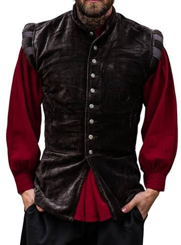 Leonardo Carbone® Pierre Gilet en velours pour homme | Design luxueux | Parfait pour les événements LARP et médiévaux | Gilets | Vestes | Costumes | Médiéval | Coton