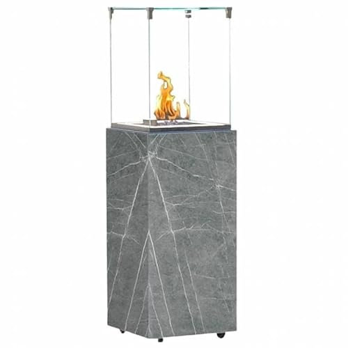 L'Héritier Du Temps Chauffage Extérieur Néocube-O Actuel Patio Acier et Verre Cheminée Gaz Braséro Terrasse 42,8x42,8x143,1cm