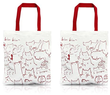 TUONYIS 2 Stück Jutebeutel Stofftasche Tote Bag Einkaufstasche Faltbar Stoffbeutel Tragetasche mit Reißverschluss Bedruckt Damen Umhängetasche Geschenke für Katzenliebhaber(Beige)
