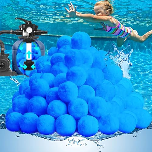 QwayHome 3.1lbs Pool Filter Balls, Reusable Filter Media Balls for Swimming Pool Sand Pump, Efficient Eco-Friendly Fiber Filter Balls, Pool Filter Sand Alternative, Equals 110lbs Filter Sand, Blue