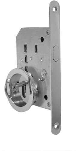 Kit Tondo con Serratura e Chiave per Porte Scorrevoli – Zama, Foro Ø48mm, Maniglia con Serratura, 2 Vaschette + Ditale di Trascinamento – Design Moderno, Sicuro e Facile da Installare (cromo lucido)