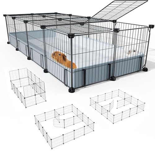 BUCATSTATE Guinea Pig Cages 20 Panels, Rabbit Cage Indoor with Waterproof Mat, Small Animal Playpen with Door for Guinea Pigs, Bunny, Hedgehogs, Chickens, Chinchillas (56 L x 24 W x 12 H)