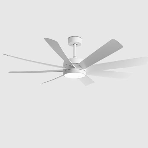 Ventilador de Techo con luz, Gran Flujo de Aire, silencioso, 182 cm, Control Remoto e Interruptor de Pared, 6 velocidades, 8 aspas, para Sala de Estar, Dormitorio, Restaurante.