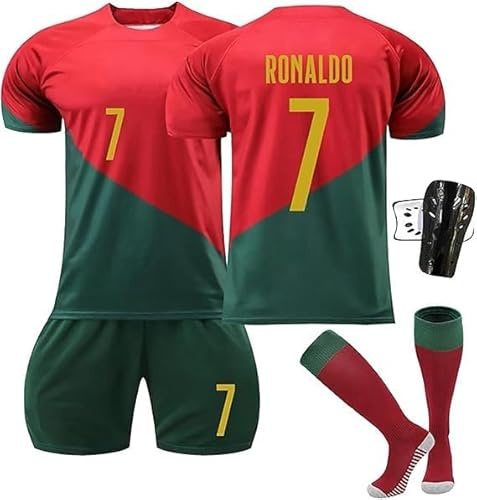 BOSSETY Trikot für Kinder und Erwachsene Al NASSR FC No.7 Fußball Trikot Heim/Auswärtstrikot Fussball Trikots Football Jersey, Top Shorts Socken Schienbeinschoner 4-teiliges Set für Junge Herren Anzug