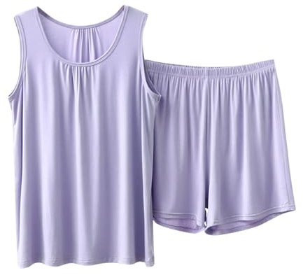 2025 Pijama Verano Mujer,Mis Pedidos Conjuntos Pijamas Mujer Verano Dos Piezas Cuello Redondo Camisetas Sin Mangas y Pantalon Corto Sexy Chaleco Cómodo Conjunto Traje de Casa Suave Ropa de Dormir