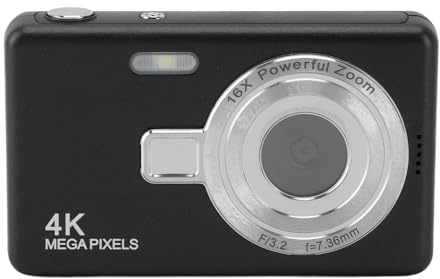 Digitalkamera, 1080p Fotokamera Tragbare Kompaktkamera Kamera Kompaktkamera mit 2,4 LCD Bildschirm 16X Digitalzoom, für Kinder Teenager Student Anfänger (Black)