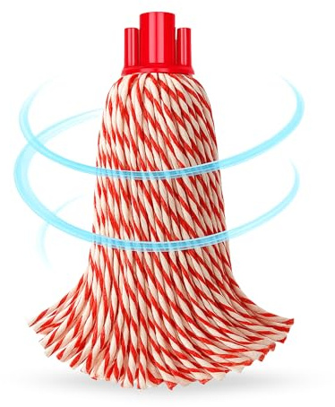 TECHZOCO Fregona Microfibras, Recambio para fregona, Uso para interior, Cabezal Universal, Grosor 155 Gr, Gran Capacidad de absorción, Apto para Todo Tipo de Suelos de Interior, Color Rojo y Blanco