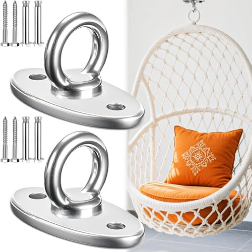 UNIANE 2 Stück Deckenhaken Schwerlast Ultrastark M8 Augplatte Schaukelhaken,Edelstahl 304 Wandöse Haken,Befestigung hängematte,für Hängesessel Boxsack Deckenhalterung Holzbalken Sling Trainer YOG