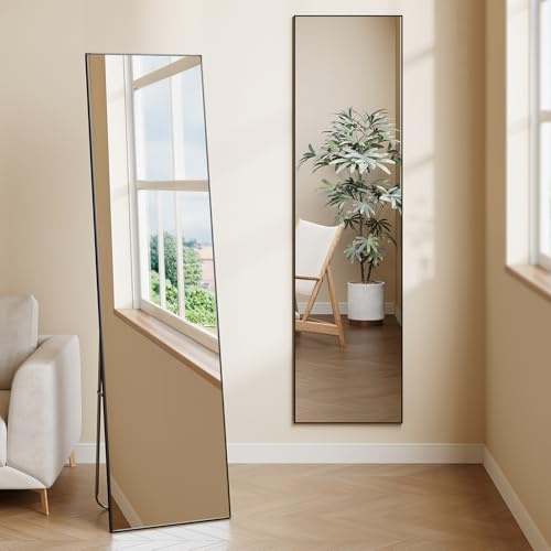 Warmiehomy 150x40cm Black Mirror Full Length Standing Rectangular Full Body Floor Mirror with Stand Hanging or Leaning Against Wall for Bedroom