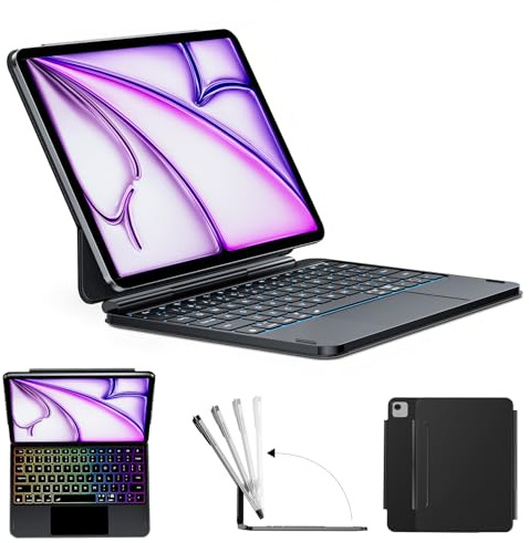 ORDA Funda para iPad Air de 11 pulgadas con teclado (M3/2025, M2/2024), iPad Pro de 11 pulgadas (4ª/3ª/2ª/1ª generación), teclado mágico iPad Air 5ª/4ª, soporte magnético fácil de configurar, trackpad