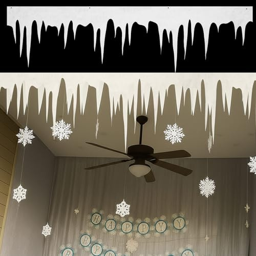 VioraWhite 6 Pcs Winter Wonderland Decorations Winter Fake Icicle Hanging White Felt Icicle Borders Cutouts 59.06 Inches Hanging Fringe Ornaments for Holiday Xmas Home White Decor