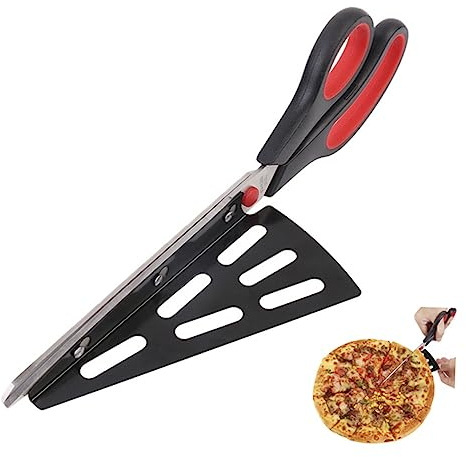 LABRIMP Cortador de Pizza Multifuncional Inoxidable con Espátula Desmontable Tijeras para Pizza Rojo para Servir y Cortar Sin Daños