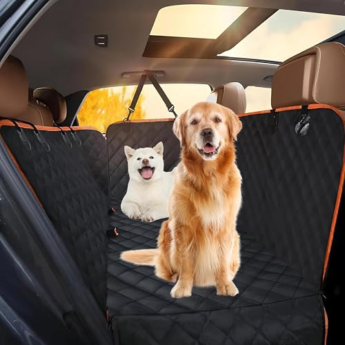 Dog Hammock For Car Back Seats with Side Protection, Anti Scratch, Fur Proof, Waterproof Cover For SUVs, Trucks, Cars, Hatchbacks, Saloons, Black & Orange