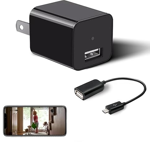 InCliick Caméra Chargeur USB, Mini Cam Chargeur 4K Ultra HD - Caméra Murale de Chargeur avec Détection de Mouvement OTG - pour Sécurité Domestique & Bureau (sans Audio)