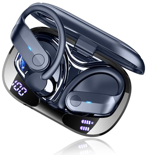 Wireless Earbuds Sports, 2025 Bluetooth 5.4 Headphones with 70H Deep Bass Over Ear Buds, IPX8 Waterproof ENC Noise Cancelling Earphones, Running Headphones with Earhooks, USB-C Headset for Workout/Gym