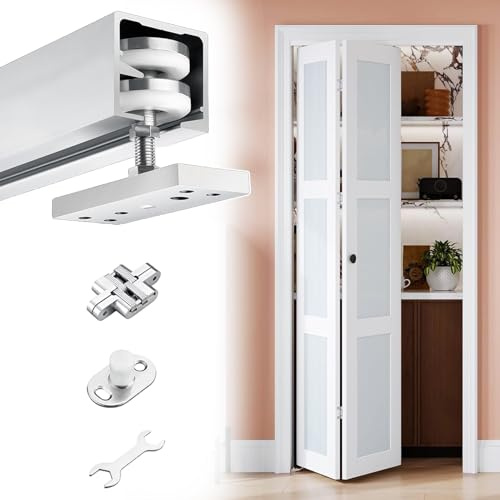 Schiebetür Schiene Falttür-Beschlagset mit Silberner Schiene Schiebetür-Beschlagset für Vorratskammer, Badezimmer, Schrank, Scheunentor(Door Thickness 1.8-2.3cm,27in/69cm)