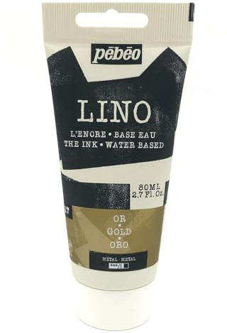 Pébéo Tinta Linograbado ORO 80 ml – Tinta Lino al Agua Ultra Pigmentada y Opaca, Impresión sobre linóleo y papel, Limpieza fácil