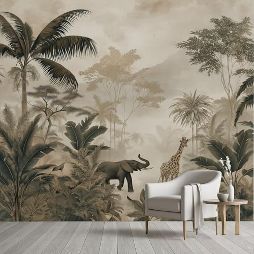 Papier Peint Soie Palmier Arbre Jungle Tropical Fougère Forêt Papier Peint | Papier Peint Soie Palmier Arbre Jungle Tropical Fougère Forêt Papier Peint Auto-Adhésif Safari éléphant Girafe Autocollant Mu