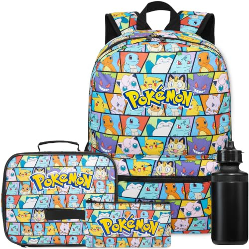 Get Trend Pokemon Mochila Niño 4 Piezas, Grande Mochila Escolar Infantil 46cm con Estuche, Bolsa Térmica para Almuerzo y Botella de Agua 500 ml, Set Vuelta al Cole (Multi Pokemon)