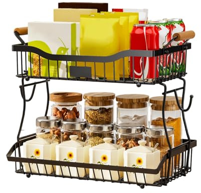 Cesto di frutta da appoggio, staffa a 2 ripiani per alimenti, organizer per verdure di grande capacità, per cucina, ufficio, dispensa, armadio, piano di lavoro, centrotavola, verdura, frutta, snack