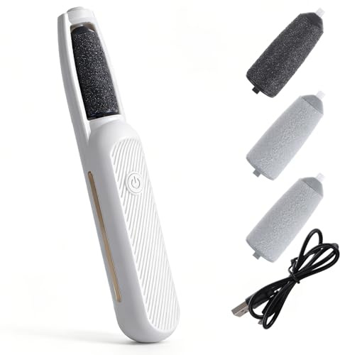 Electric Foot File & Callus Remover, Rechargeable & Waterproof Hard Skin Remover with 4 Roller Heads & 3 Speeds, Professional Pedicure Tool for Dry Dead Skin – Home Foot Care Kit