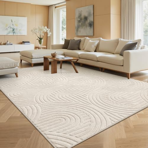 Enyhom Rugs Living Room 200x300cm, Washable Large Beige Bedroom Area Rug | Anti Slip Modern Tufted Arches Rug Soft Non Shedding Fluffy Short Pile Carpet for Living Room Kids Room Bedroom