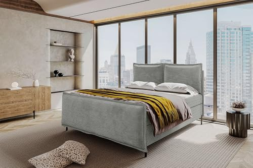 99rooms Vero Boxspringbett 180x200 cm Hellgrau | Cordstoff POSO, Bettkasten, Bonellfederkernmatratze