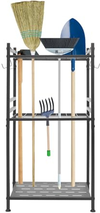 TTISJHK Gartengeräte Halterung Besenhalter Gartengerätehalter Kohlenstoffstahl Schaufelhalter Gerätehalter, 35 Fächern, 4 Haken, Aufbewahrung Ständer für Garten,Garage,Schuppen & Outdoor
