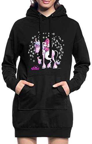 Spreadshirt Diddl Diddlina Reitet Auf Einhorn Lalunaly Hoodie-Kleid, L, Schwarz