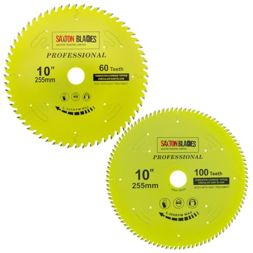 TCT255MXAPRO Saxton Professional Range TCT Circular Saw Blade 255mm 60 and 100T x 30mm Bore, 16, 20, 25, 25.4mm Reduction Rings Compatible with Evolution Bosch Makita Dewalt etc