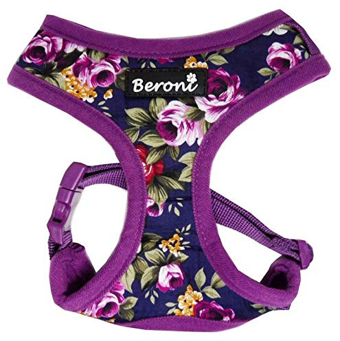 Hundegeschirr Brustgeschirr Blumen Rose Flower buntes Muster weich gepolstert VERSTELLBAR für kleine Hunde (M (Hals: 33-40cm, Brust: 38-54cm))