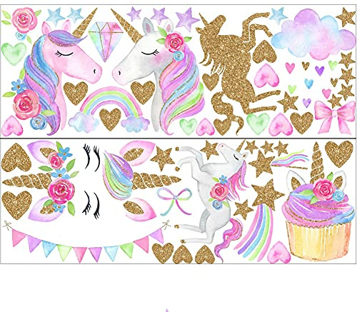 LaMure Einhorn Aufkleber Muster Wandaufkleber Rosa Einhorn Sterne Wandaufkleber für Mädchen Baby Kinder Schlafzimmer Spielzimmer Dekoration