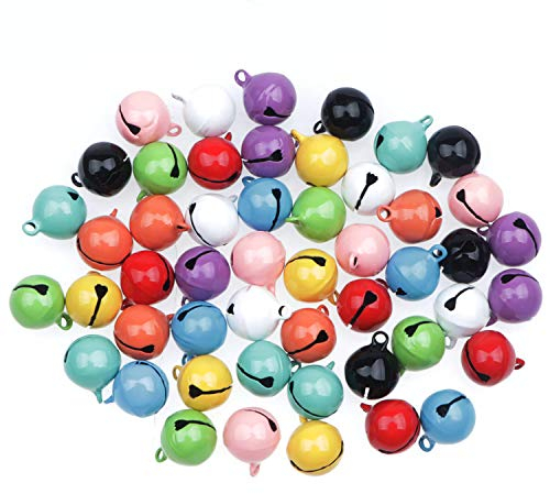 HUASUN 50pcs Glöckchen 14mm Metallglöckchen Bunte Kleine Schellen für DIY Armband Hochzeit Weihnachten Anhänger Haustier Hundehalsband