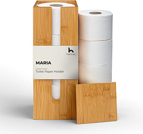 HENNEZ Porta Carta Igienica da Terra Legno di Bambu Chiuso - Portarotolo da Terra Contenitore - Scorta Mobile Bagno Legno