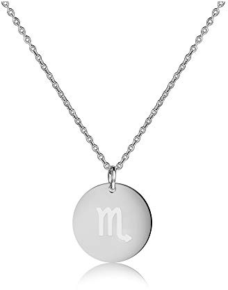 Kim Johanson Edelstahl Damen Halskette *Zodiac* in Silber | Horoskop Kette mit rundem Anhänger | Sternzeichen | Boho Schmuck | Verstellbar inkl. Schmuckbeutel